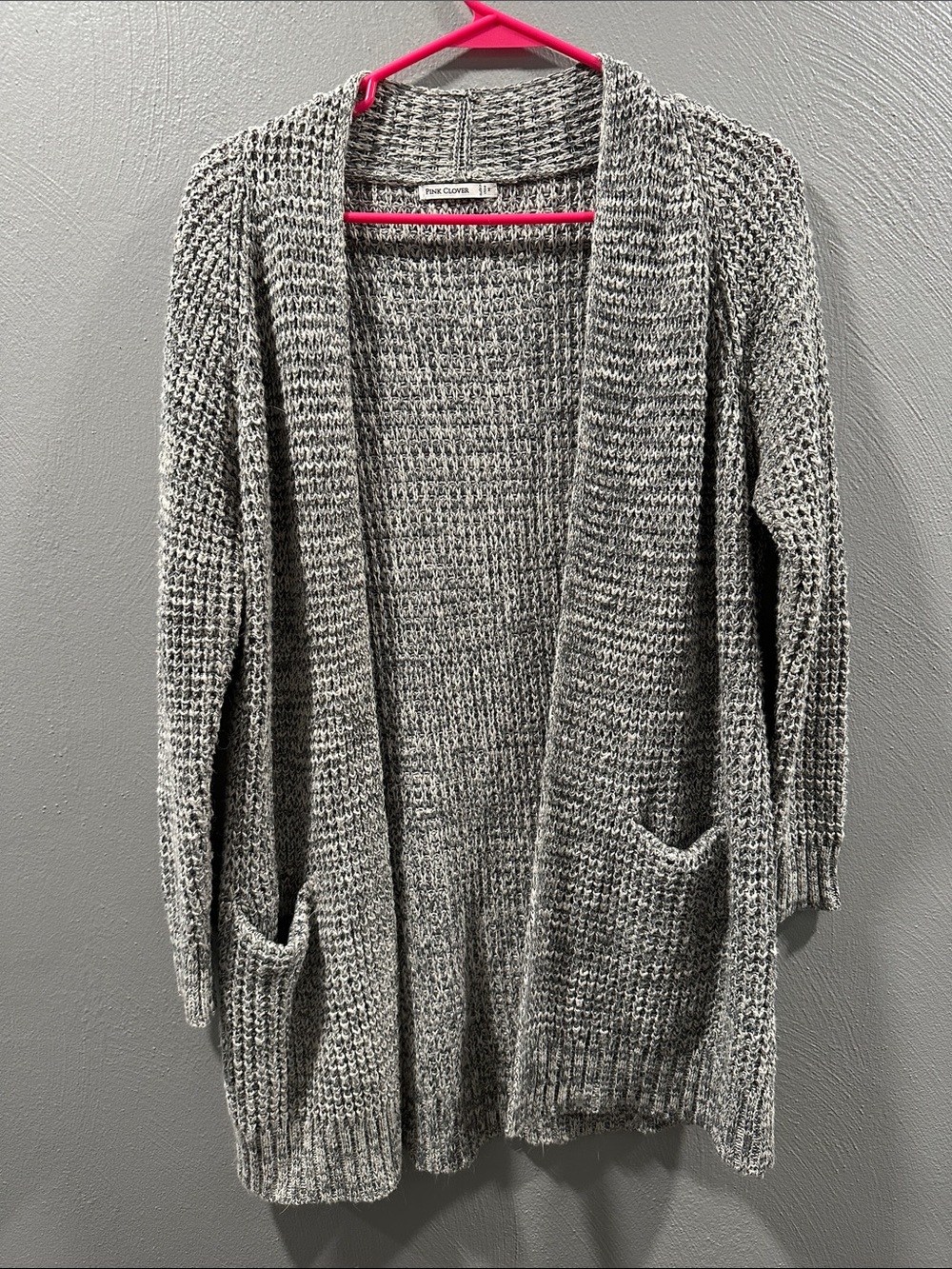 Pink Clover Gray Open-Front Knit Cardigan with Pockets